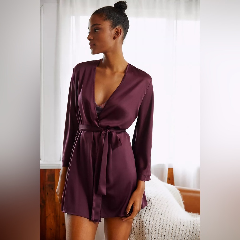 Rya Collection Heavenly Satin Robe Women Medium Purple Eggplant